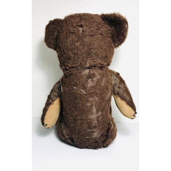 Antique Mohair Bear Two Tone Brown & White Jointed Glass Eyes Claws Tongue Teddy - Picture 6 of 15